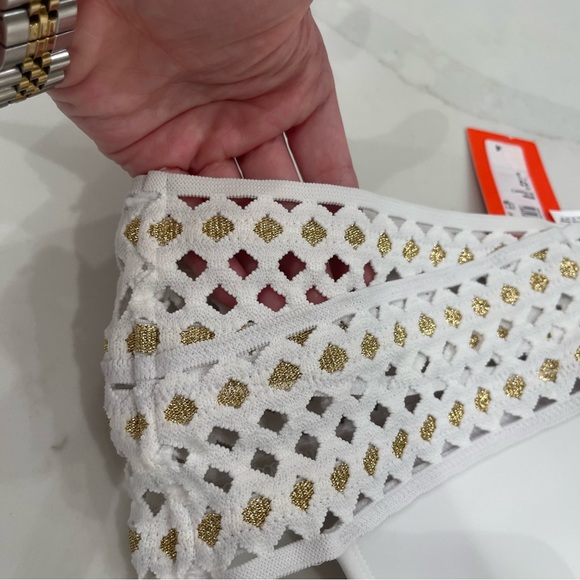 NWT RU Resort White Cut Out Bikini Bottom with Gold Accents - Picture 12 of 15